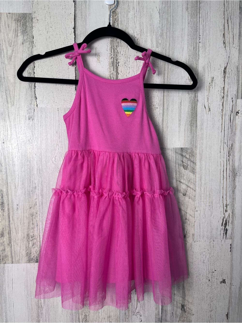 Target Pride Girls' Pink Tulle Tiered Dress with Rainbow Heart Small Nwt